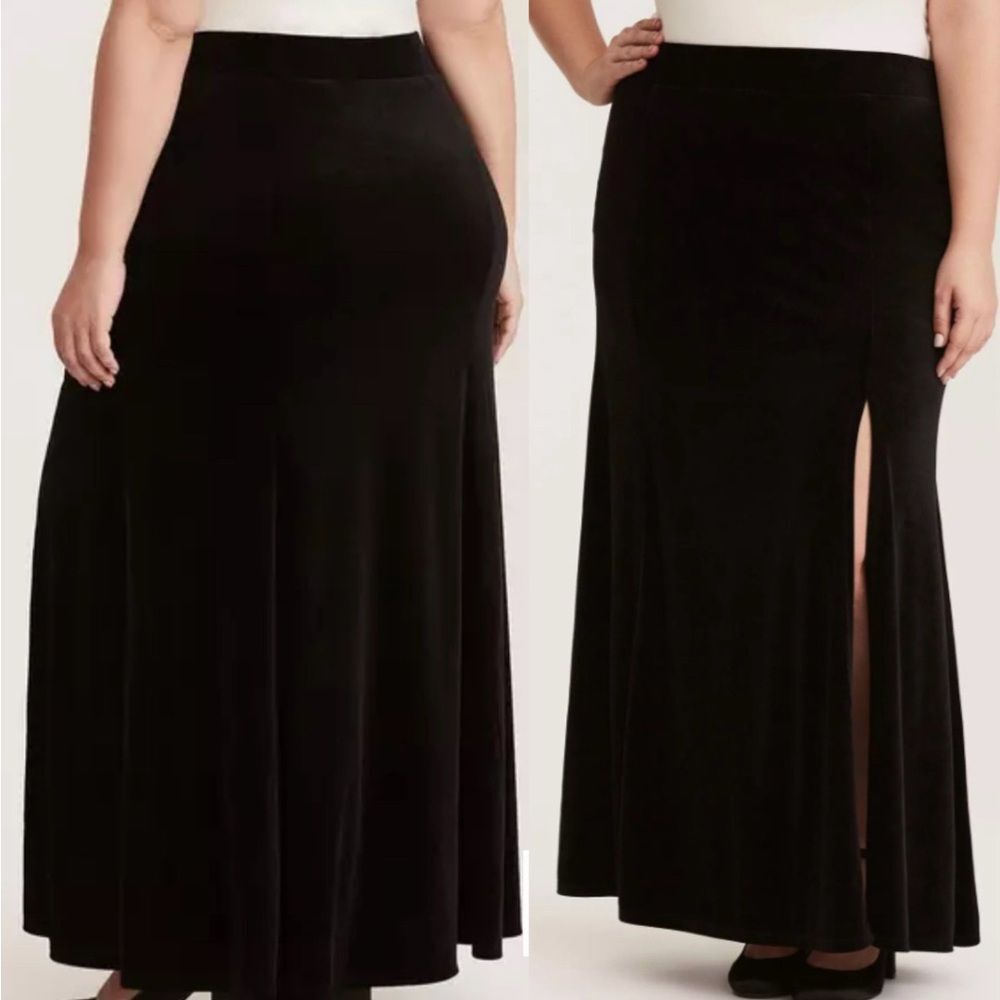 Torrid Velvet Side Slit Black Maxi Skirt Size M